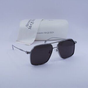 Alexander McQueen AM0372S 001 Aviator Sunglasses – Ruthenium/Grey